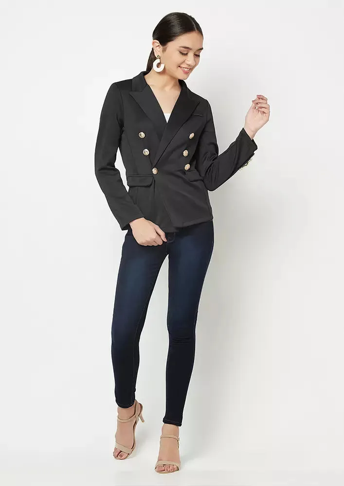Black Fitted Double-breasted Blazer