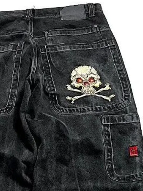 Black retro embroidery boyfriend jeans
