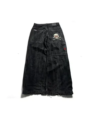 Black retro embroidery boyfriend jeans