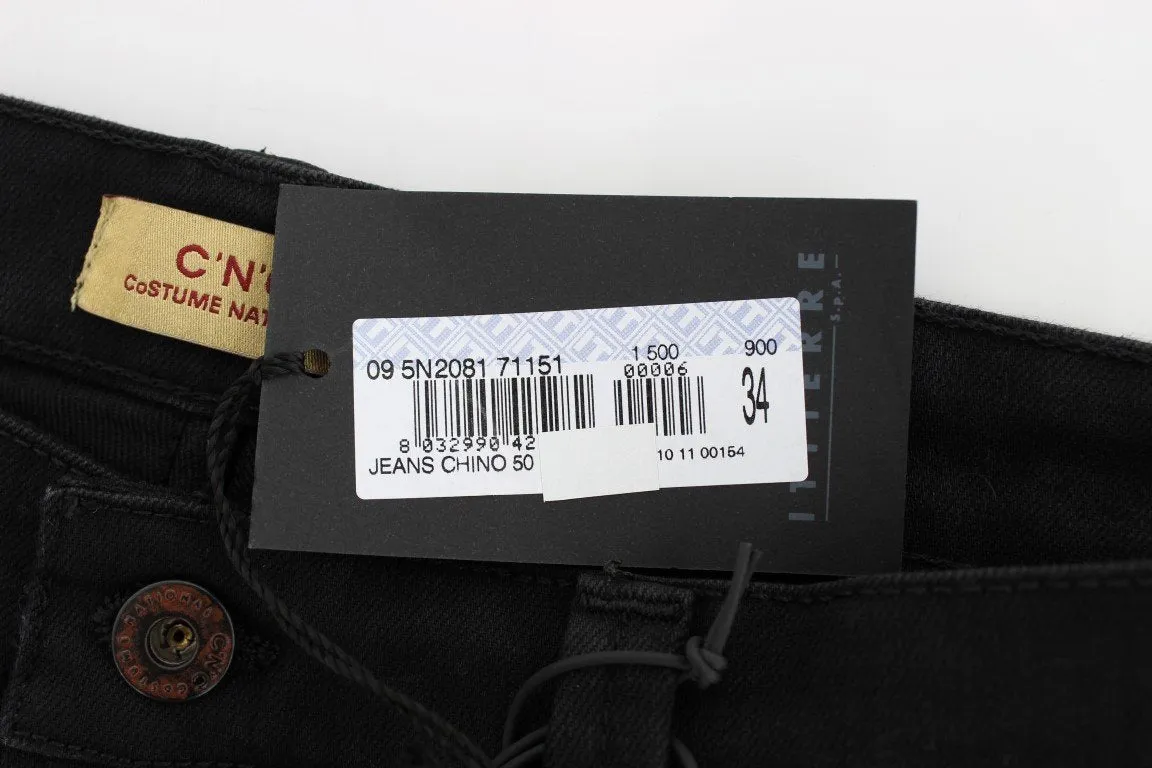 Black Straight Cotton Stretch Denim Jeans