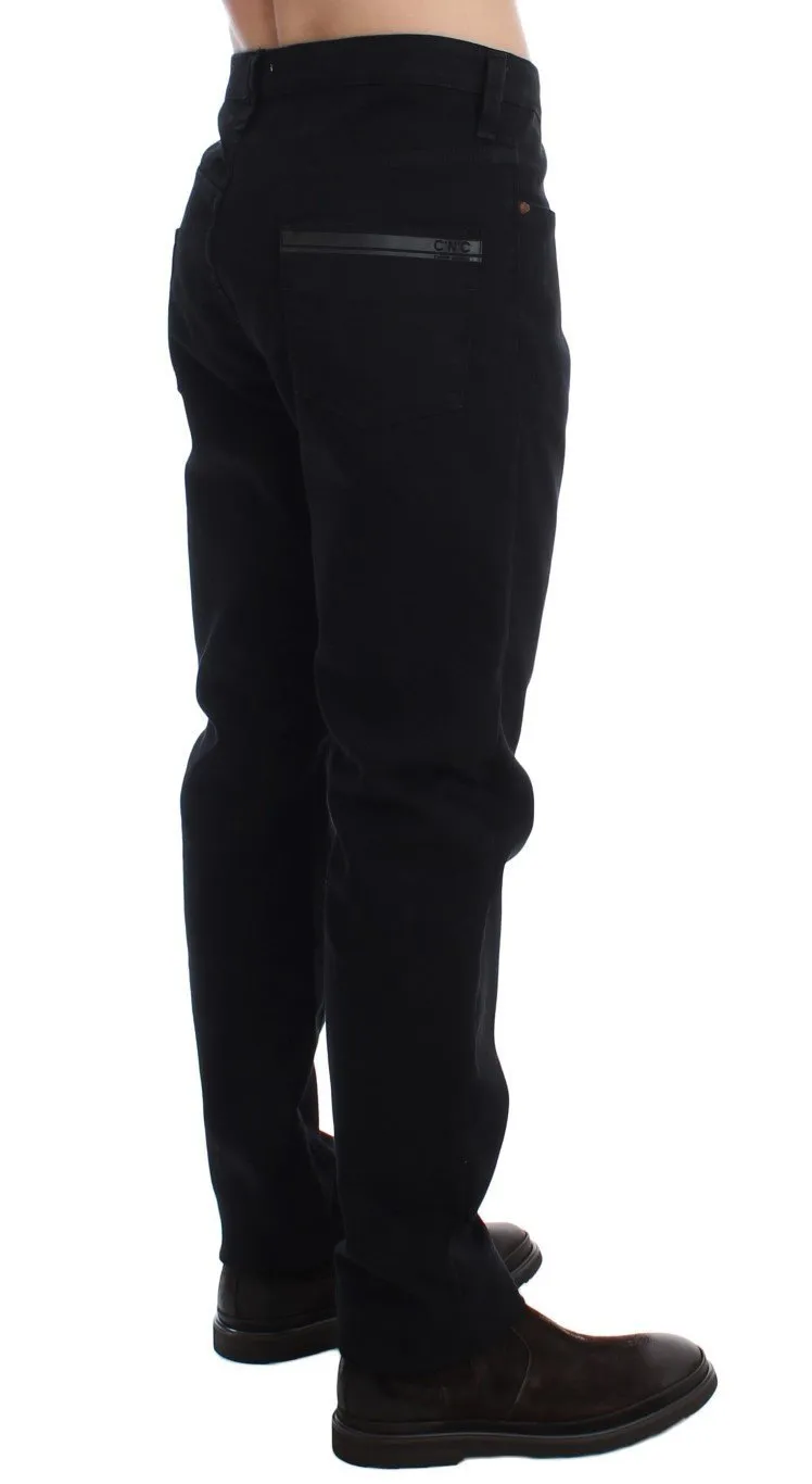 Black Straight Cotton Stretch Denim Jeans