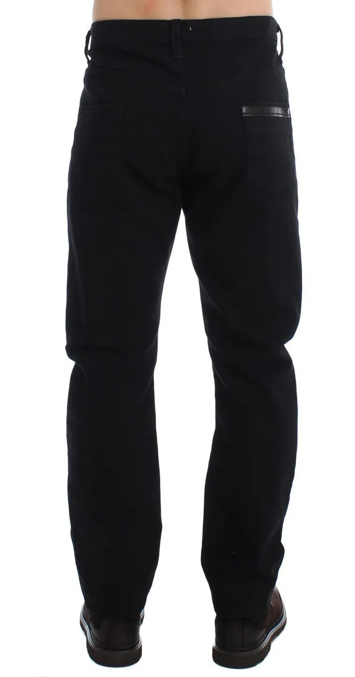 Black Straight Cotton Stretch Denim Jeans