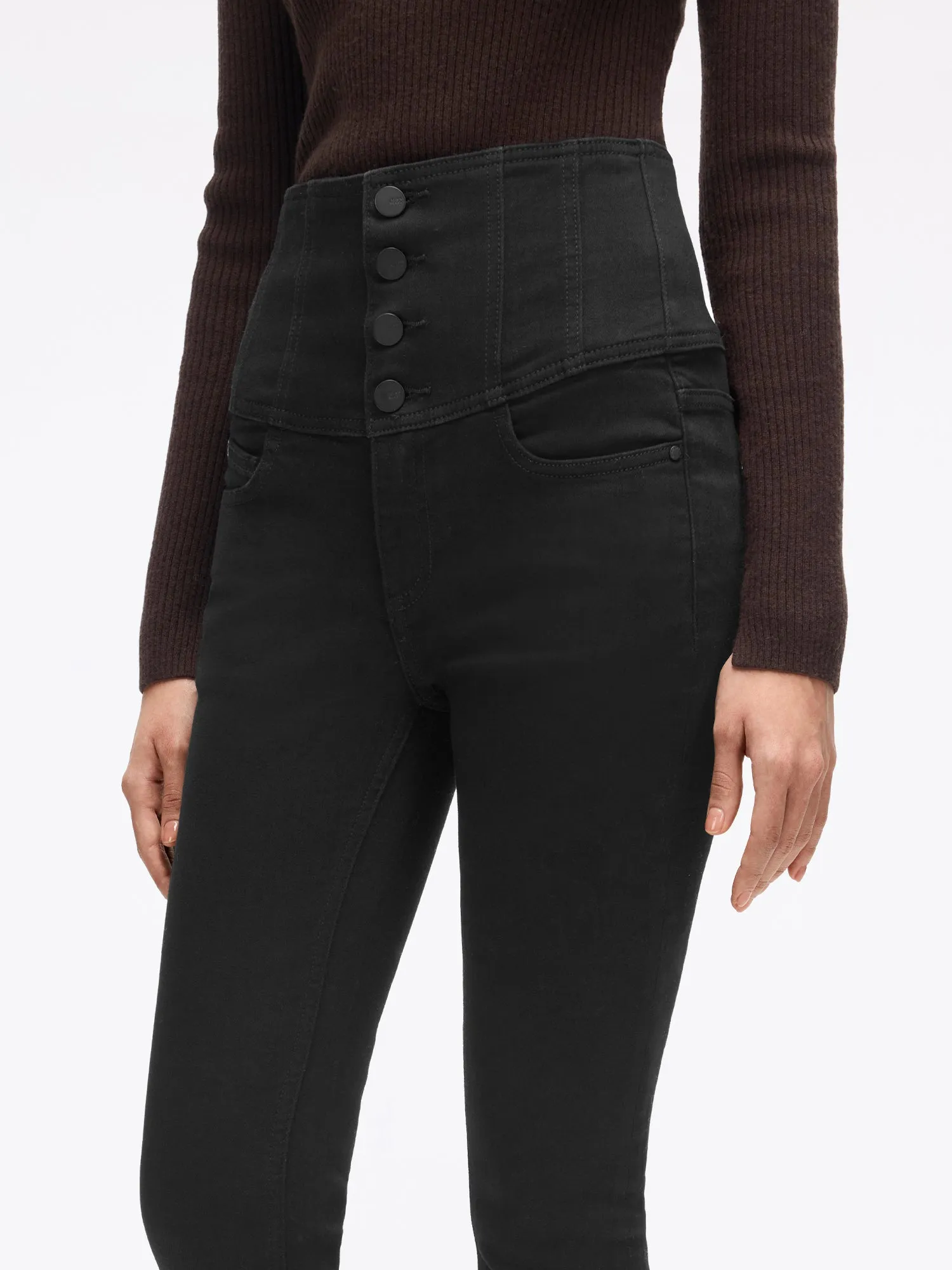 Black Super High Waisted Jeans With Four Buttons
