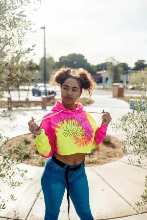 Black Wavy Outline | Pink Lemonade Crop Hoodie (Outline Sleeves)