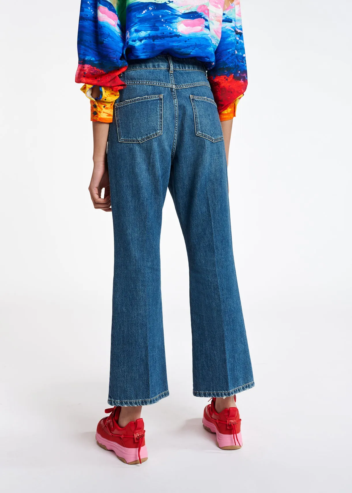 Blue cotton-stretch flared-fit jeans