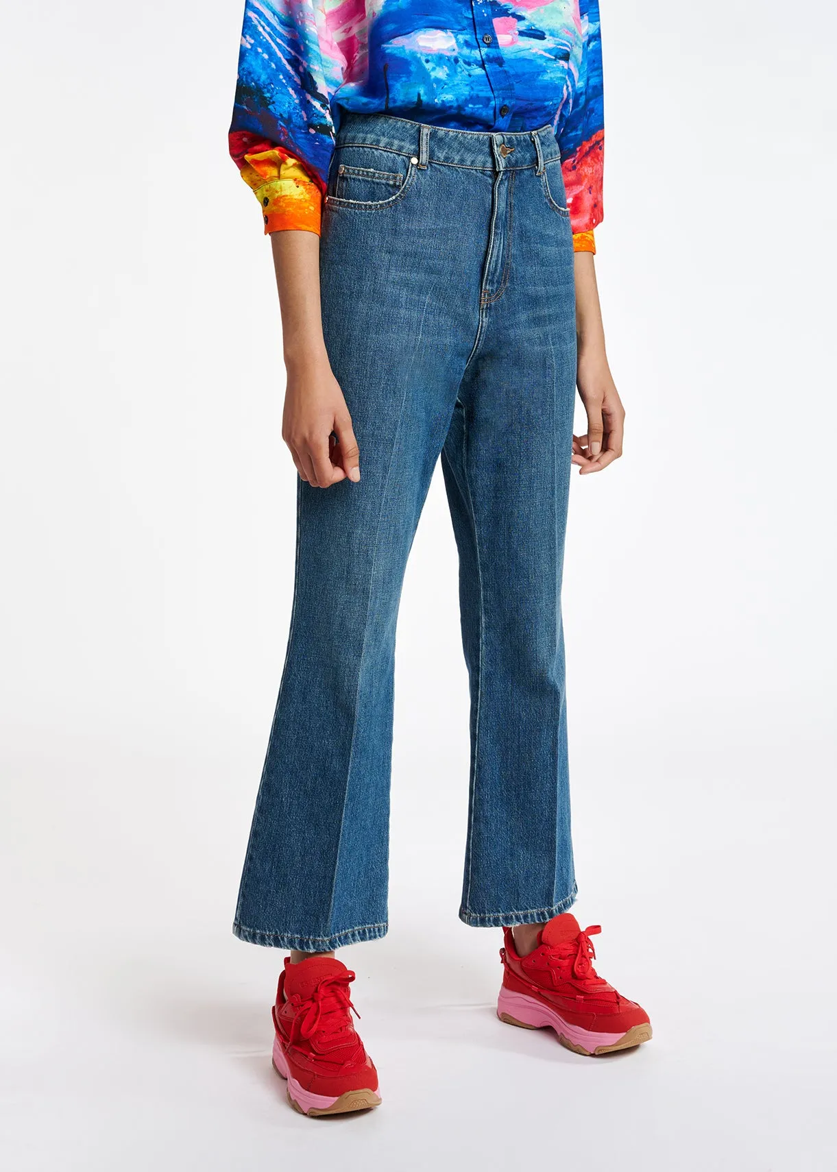 Blue cotton-stretch flared-fit jeans