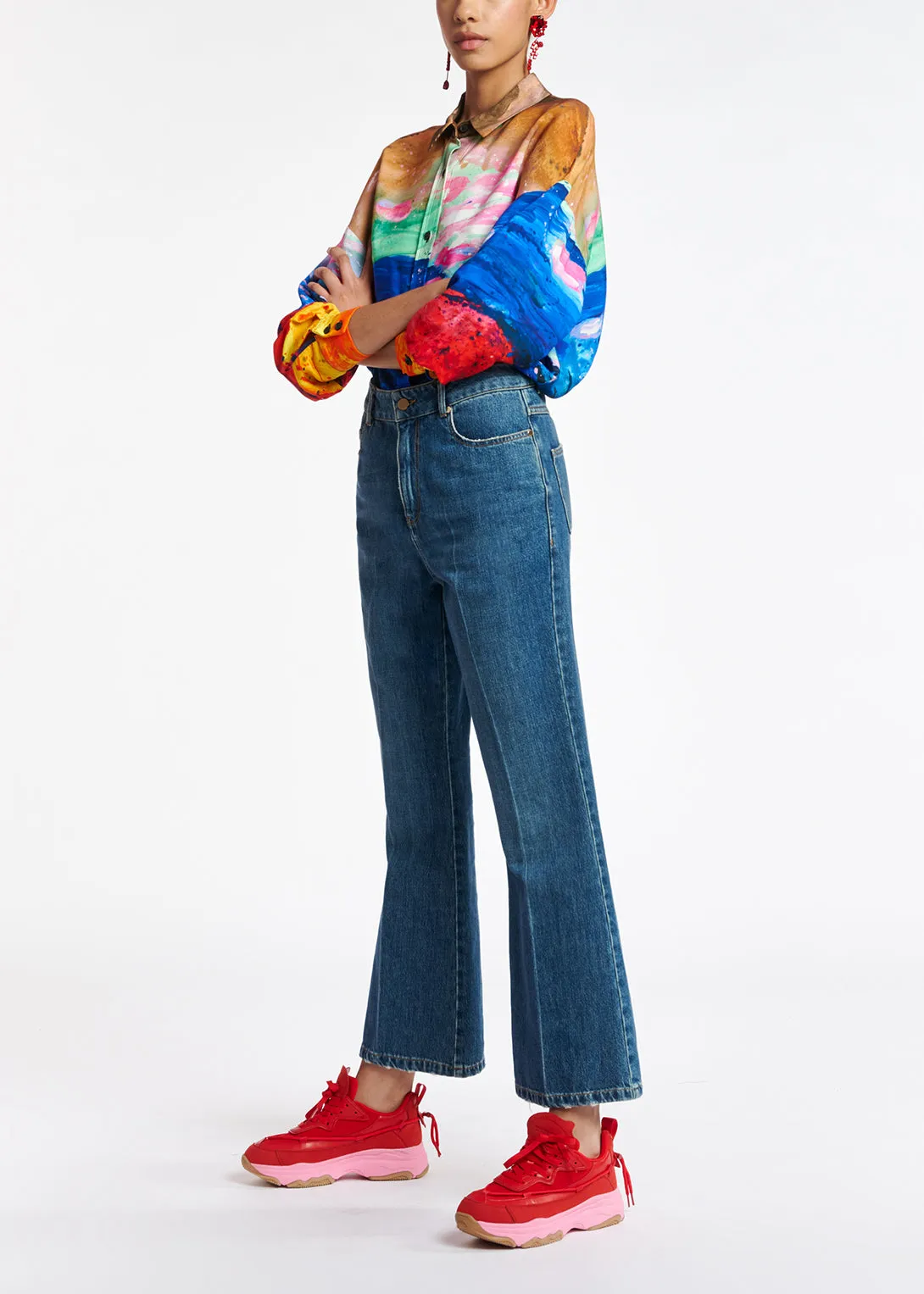 Blue cotton-stretch flared-fit jeans