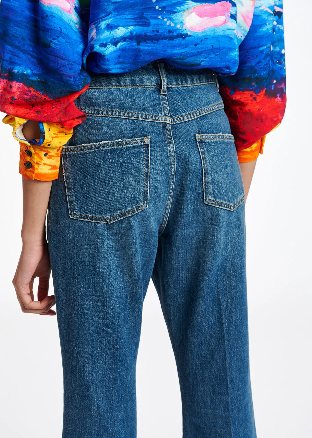 Blue cotton-stretch flared-fit jeans