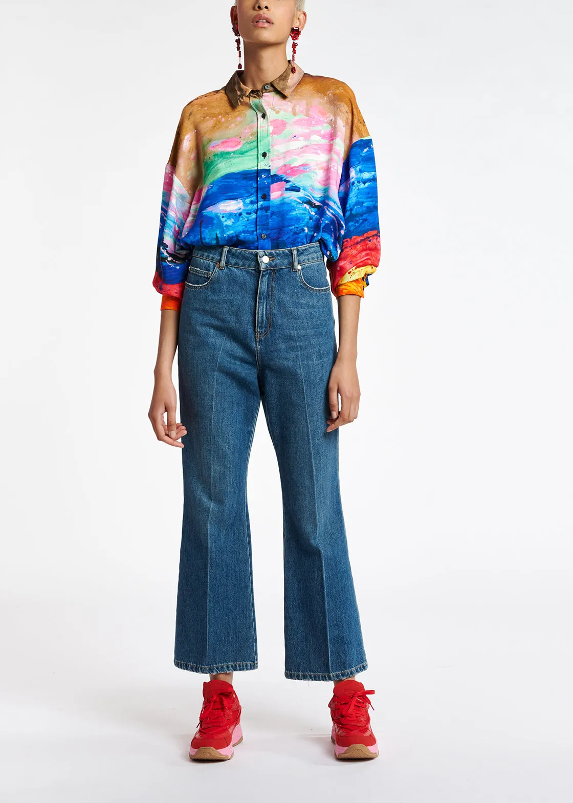 Blue cotton-stretch flared-fit jeans