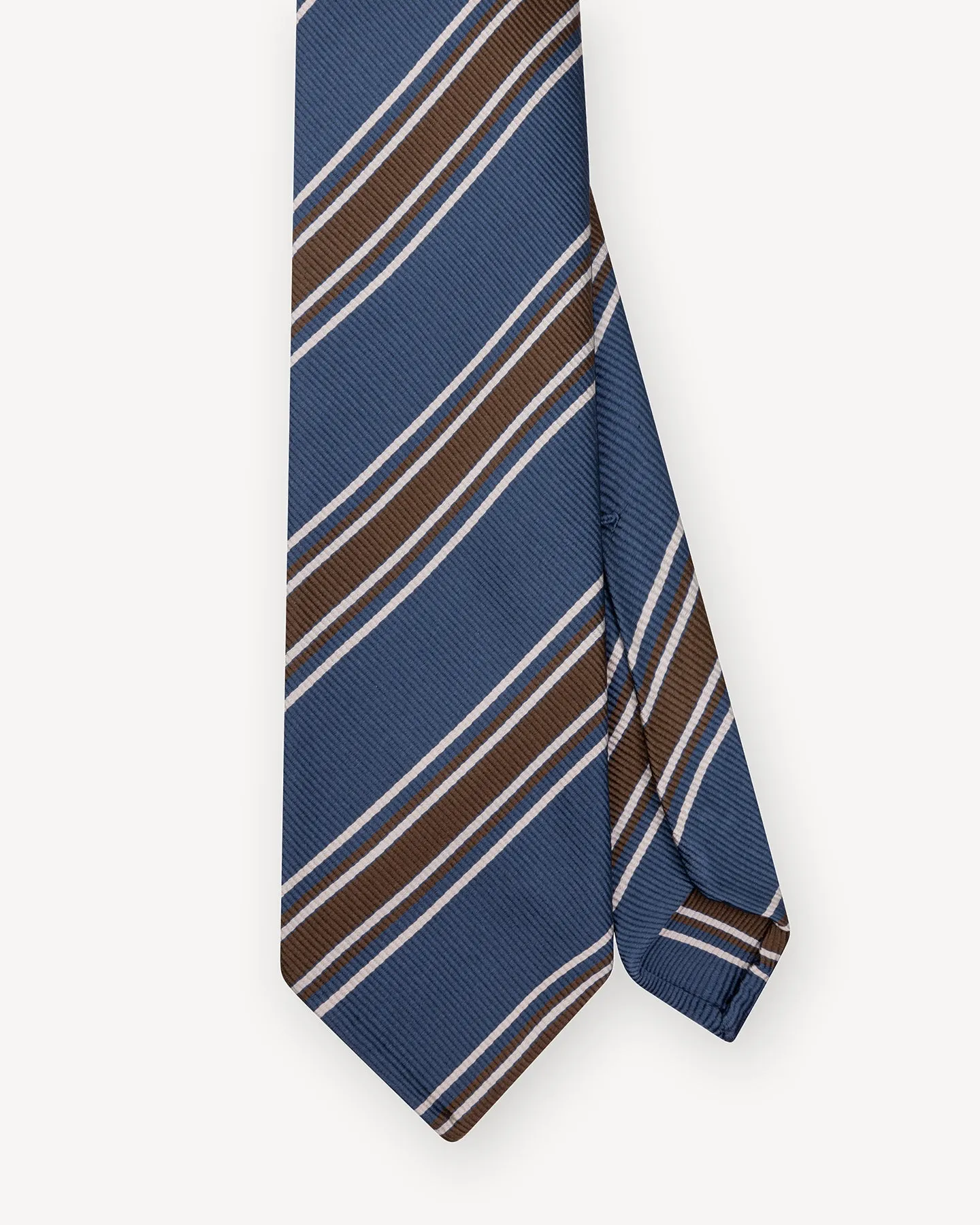 Blue-Grey Brown Regimental Stripe Silk Cotton Tie