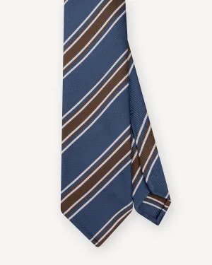 Blue-Grey Brown Regimental Stripe Silk Cotton Tie