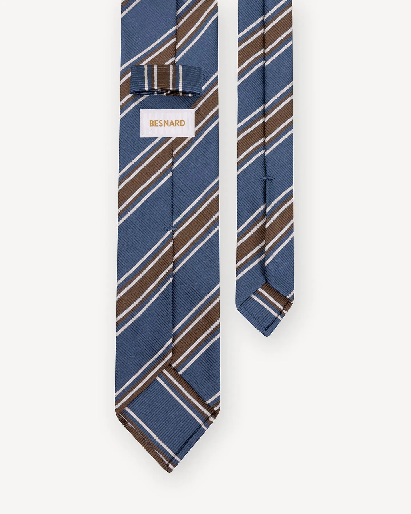 Blue-Grey Brown Regimental Stripe Silk Cotton Tie