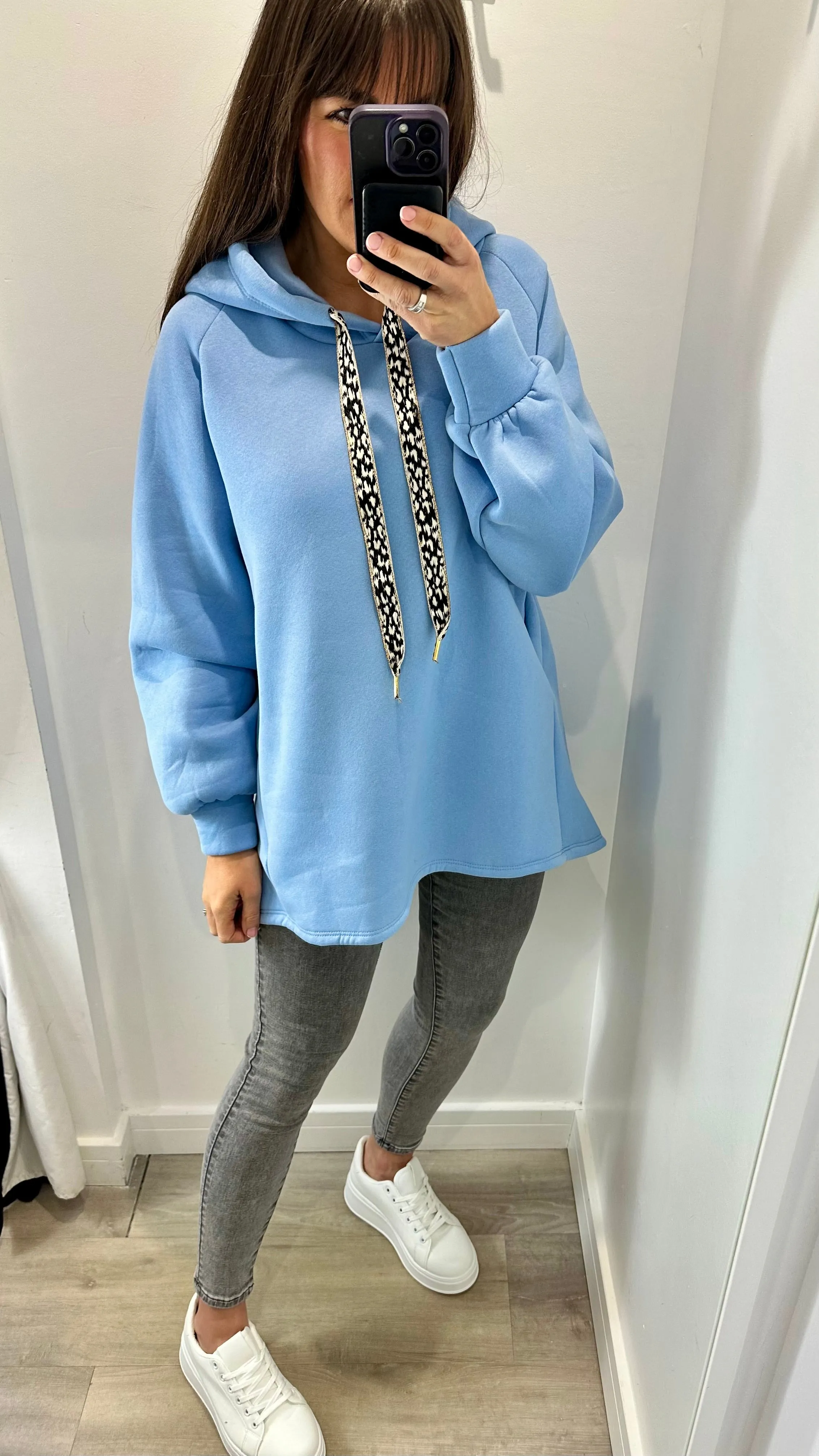 BLUE LEOPARD DRAWSTRING HOODIE