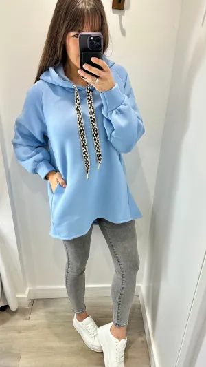 BLUE LEOPARD DRAWSTRING HOODIE