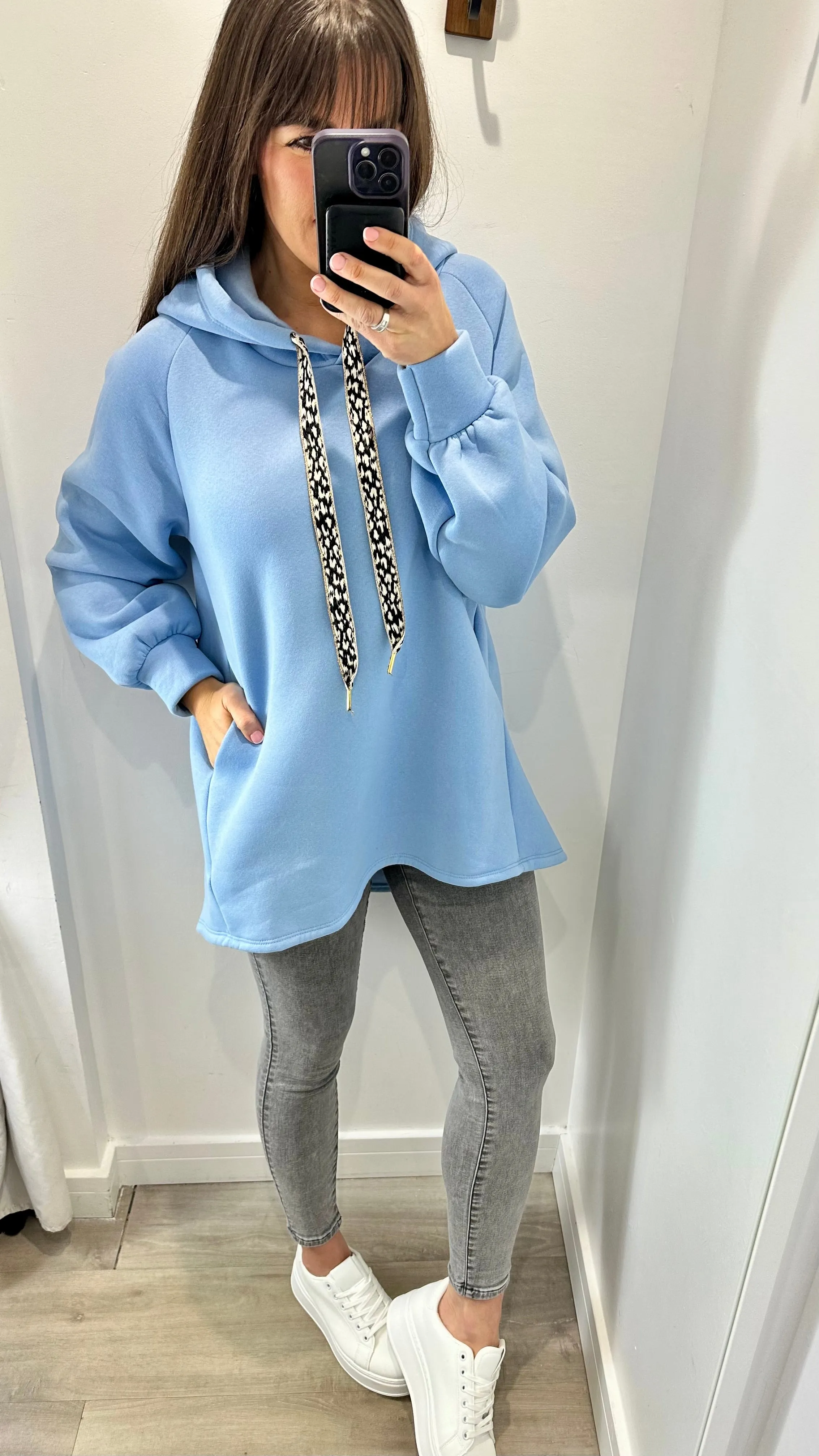 BLUE LEOPARD DRAWSTRING HOODIE