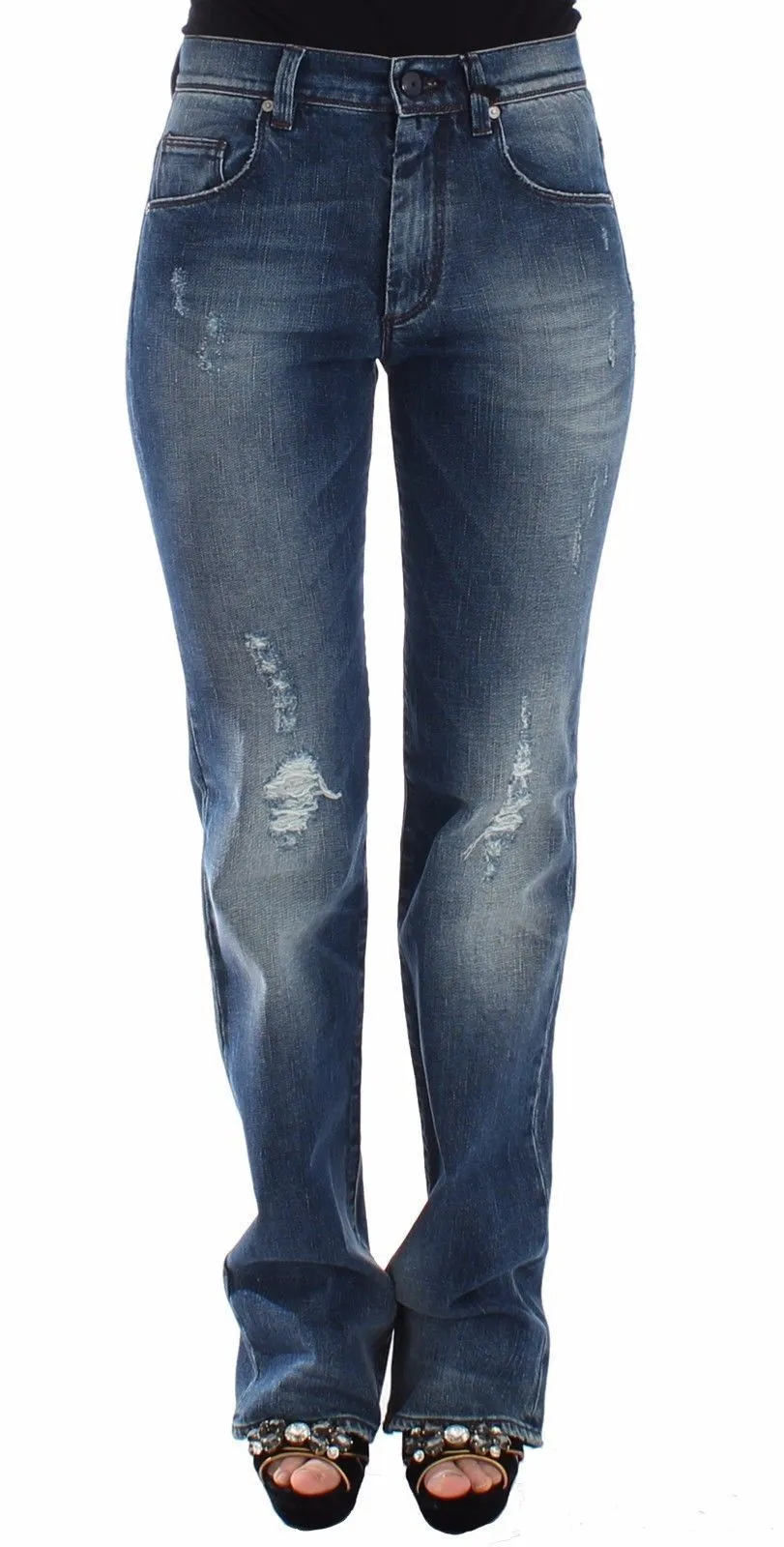 Blue Straight Jeans Denim Pants High Waist