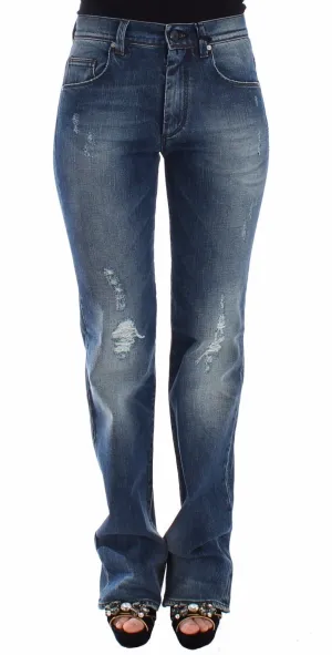Blue Straight Jeans Denim Pants High Waist
