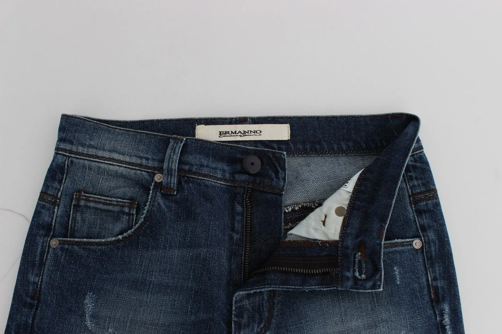 Blue Straight Jeans Denim Pants High Waist