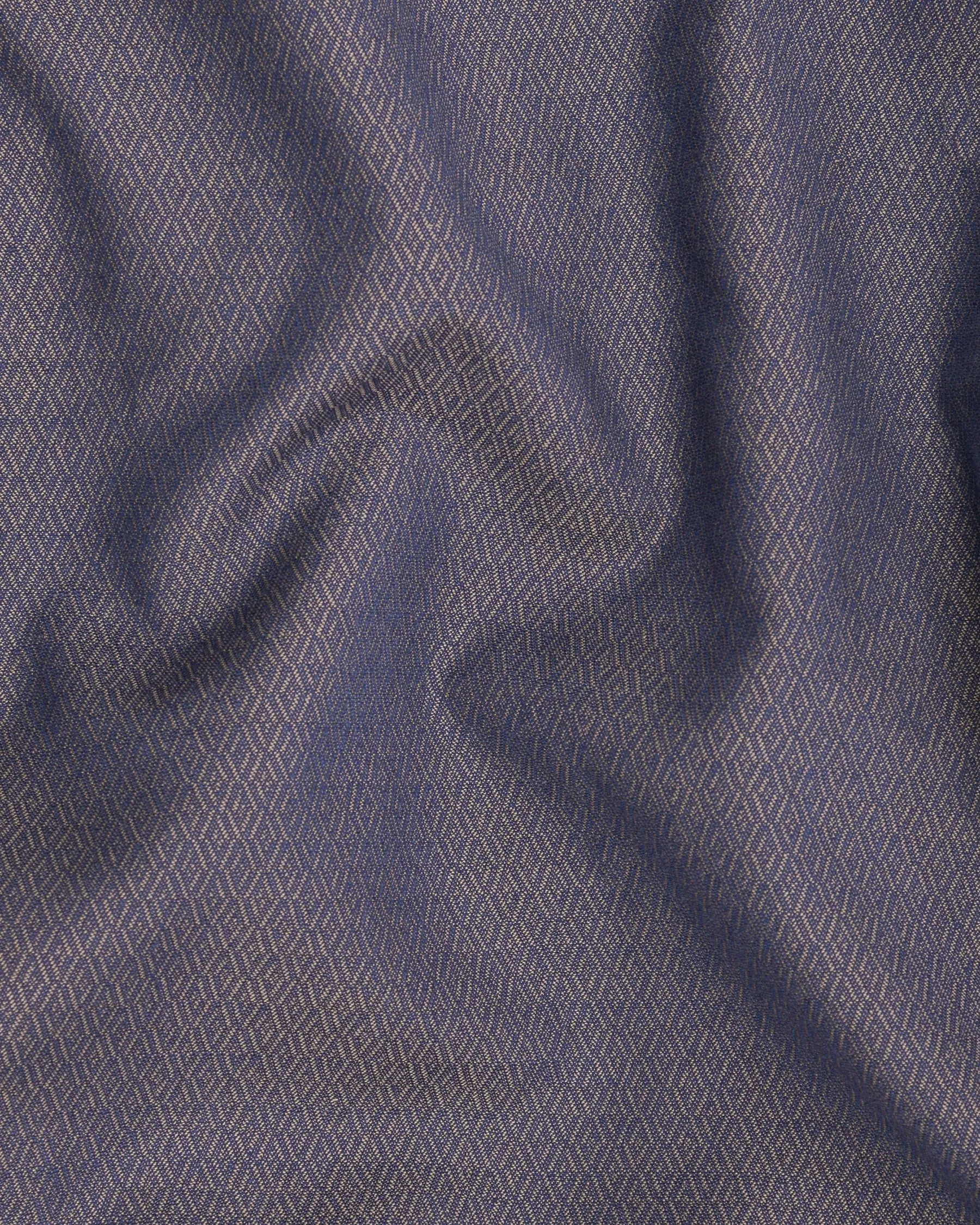 Blue with Light Brown 3D Textured Cross Buttoned Bandhgala/Mandarin Wool blend Blazer