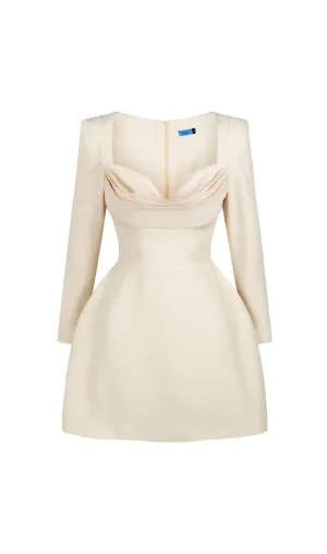 Brianna square-neck a-line mini dress in beige