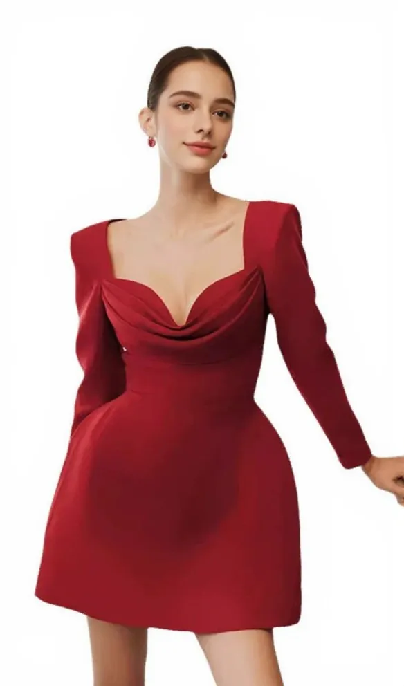 Brianna square-neck a-line mini dress in red