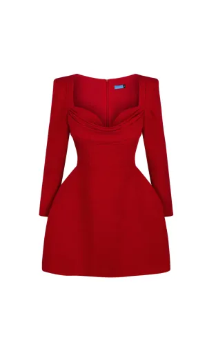 Brianna square-neck a-line mini dress in red