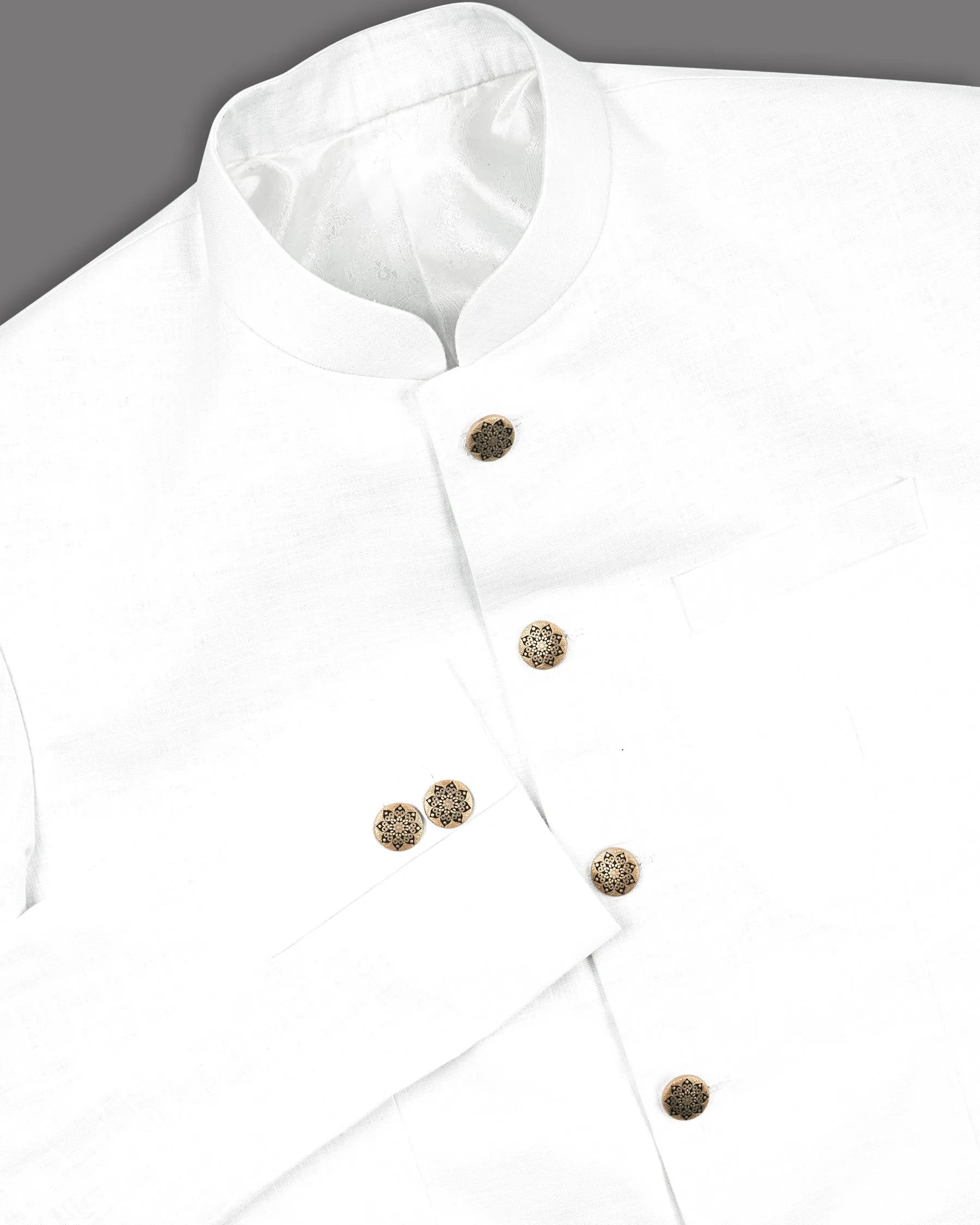 BRIGHT WHITE LUXURIOUS LINEN BANDHGALA/MANDARIN PERFORMANCE BLAZER