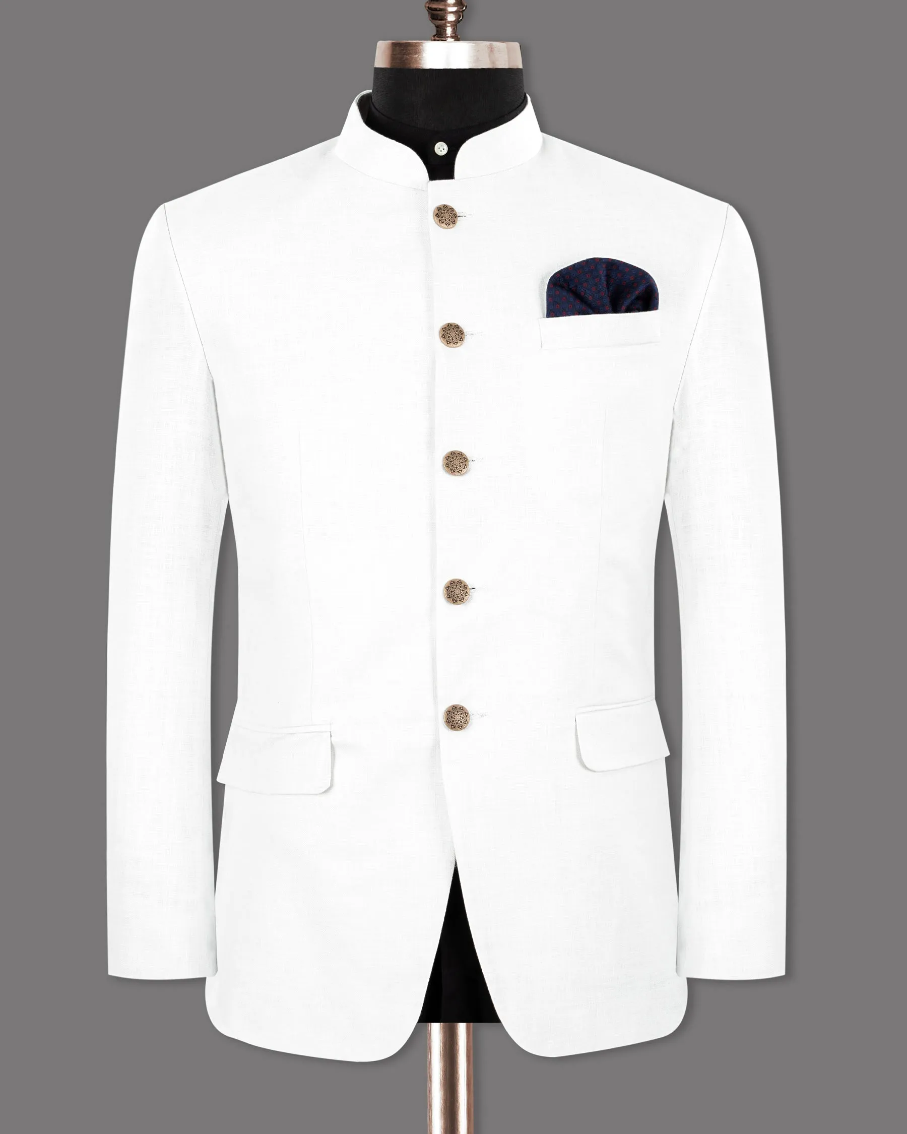 BRIGHT WHITE LUXURIOUS LINEN BANDHGALA/MANDARIN PERFORMANCE BLAZER
