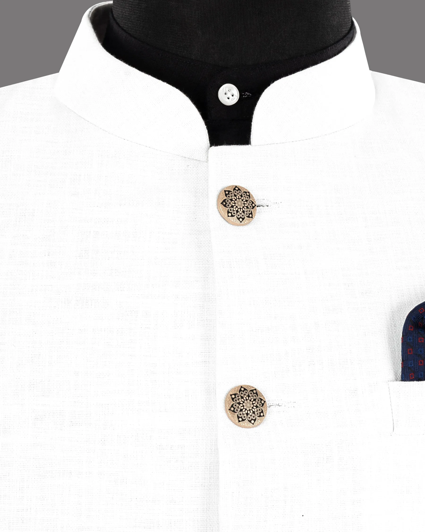 BRIGHT WHITE LUXURIOUS LINEN BANDHGALA/MANDARIN PERFORMANCE BLAZER