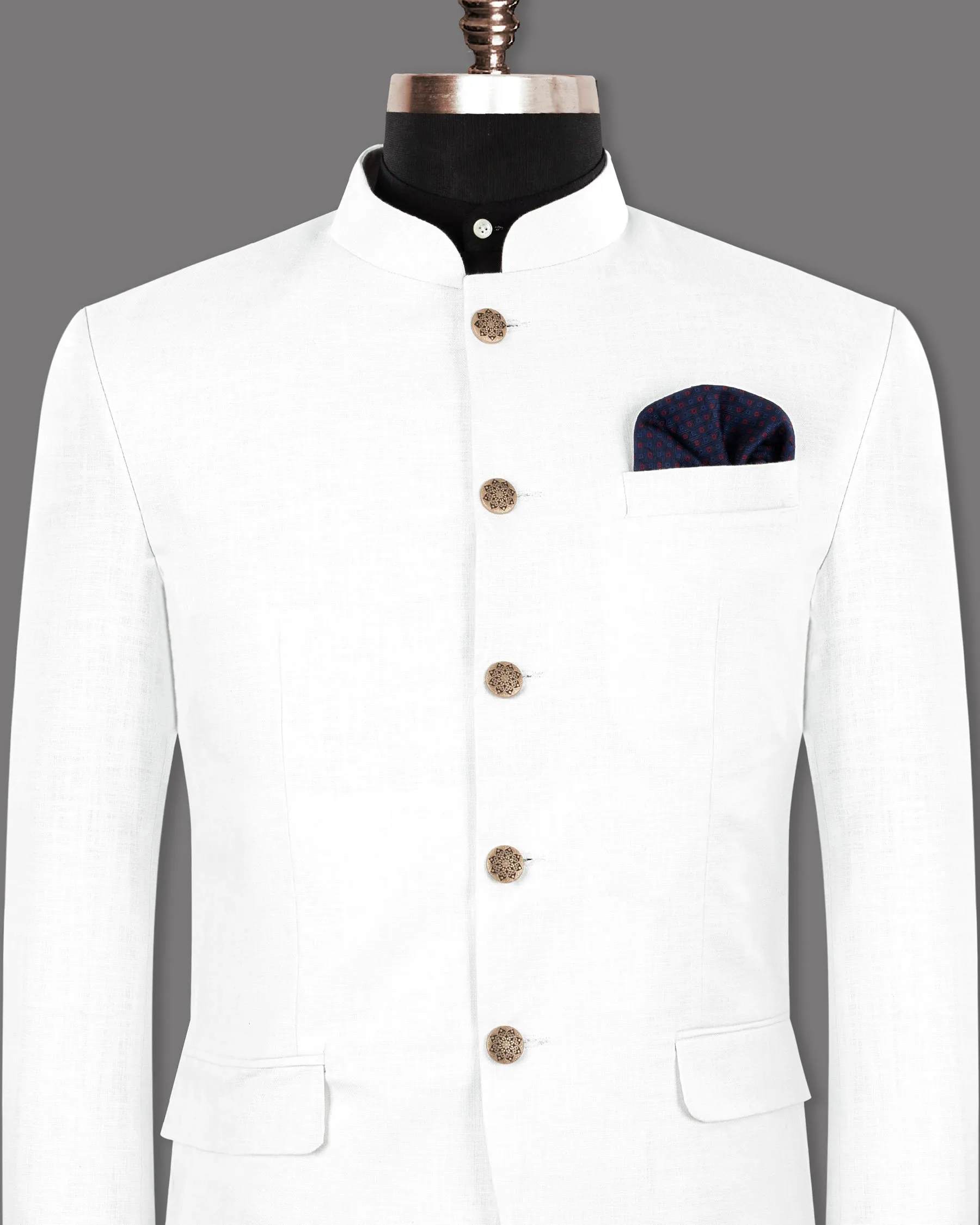 BRIGHT WHITE LUXURIOUS LINEN BANDHGALA/MANDARIN PERFORMANCE BLAZER