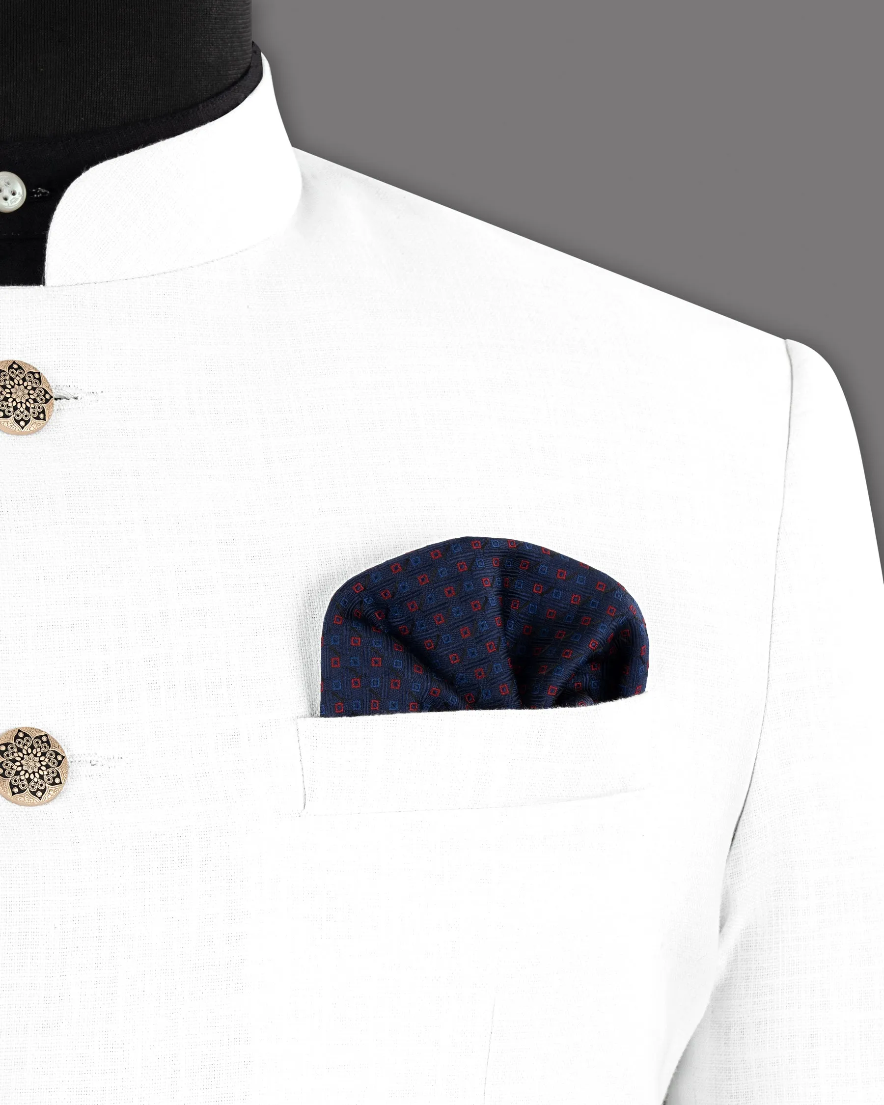 BRIGHT WHITE LUXURIOUS LINEN BANDHGALA/MANDARIN PERFORMANCE BLAZER