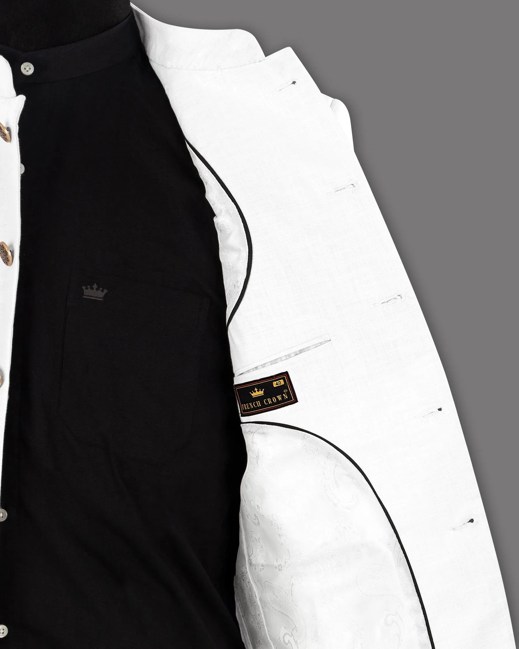 BRIGHT WHITE LUXURIOUS LINEN BANDHGALA/MANDARIN PERFORMANCE BLAZER