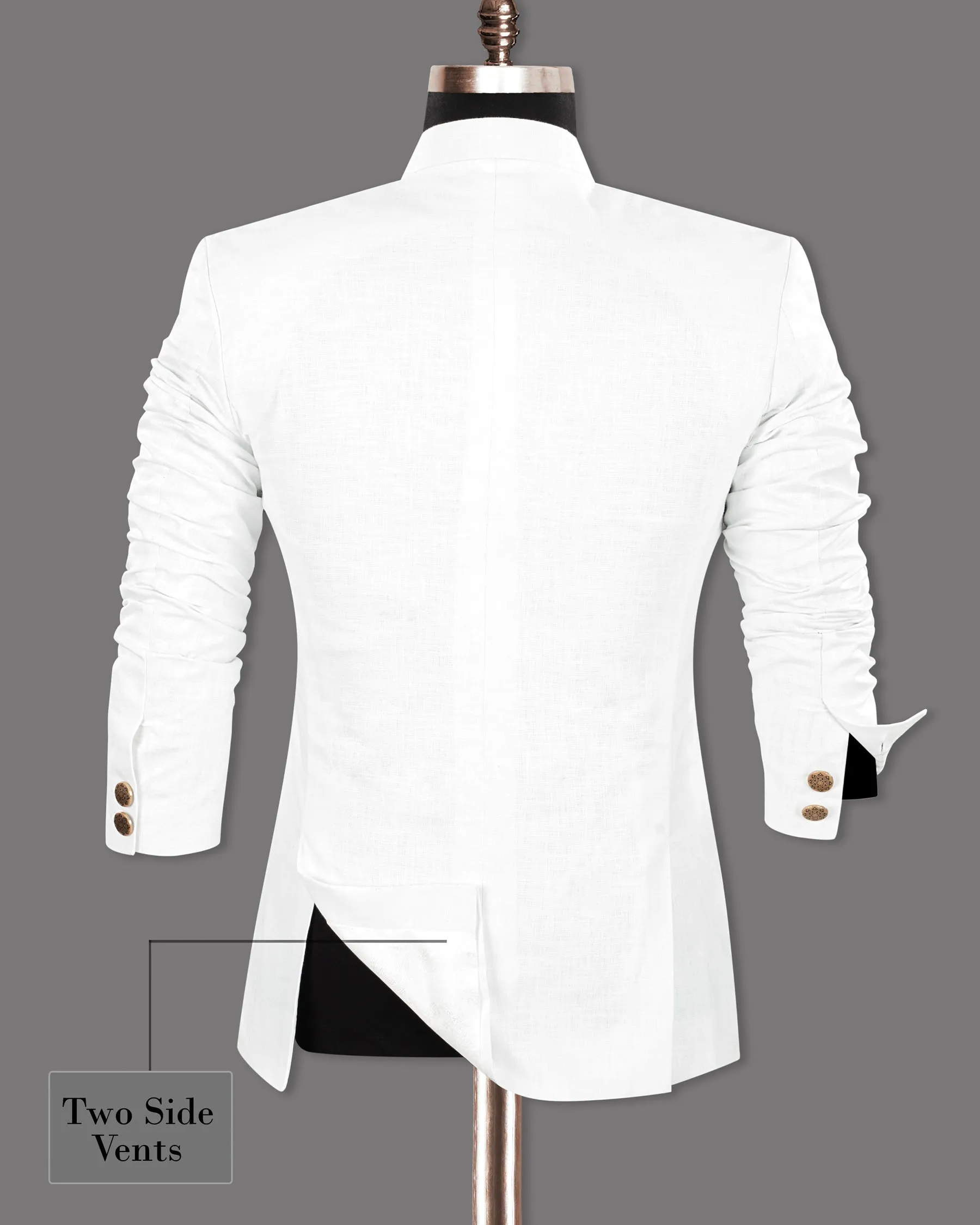 BRIGHT WHITE LUXURIOUS LINEN BANDHGALA/MANDARIN PERFORMANCE BLAZER