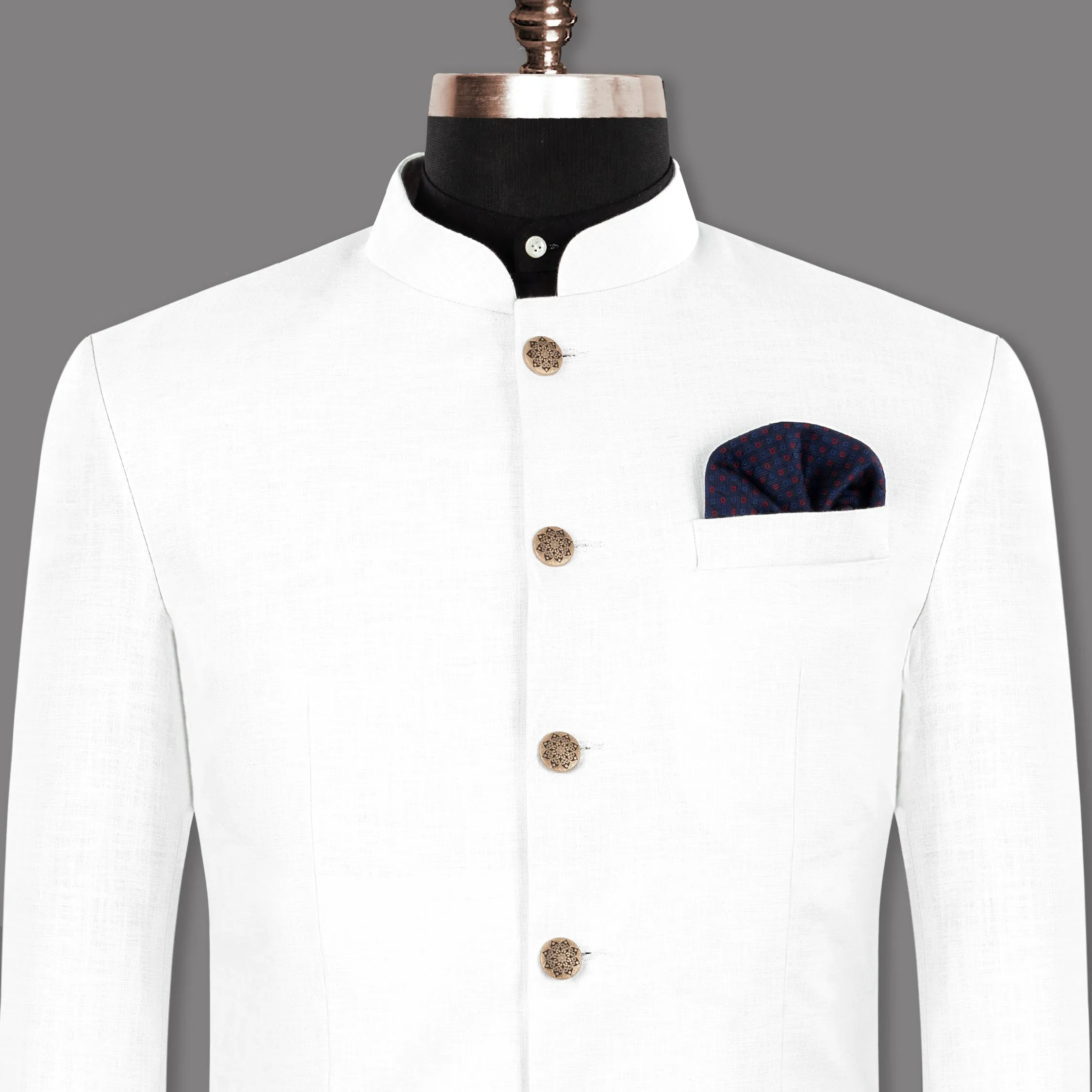 BRIGHT WHITE LUXURIOUS LINEN BANDHGALA/MANDARIN PERFORMANCE BLAZER