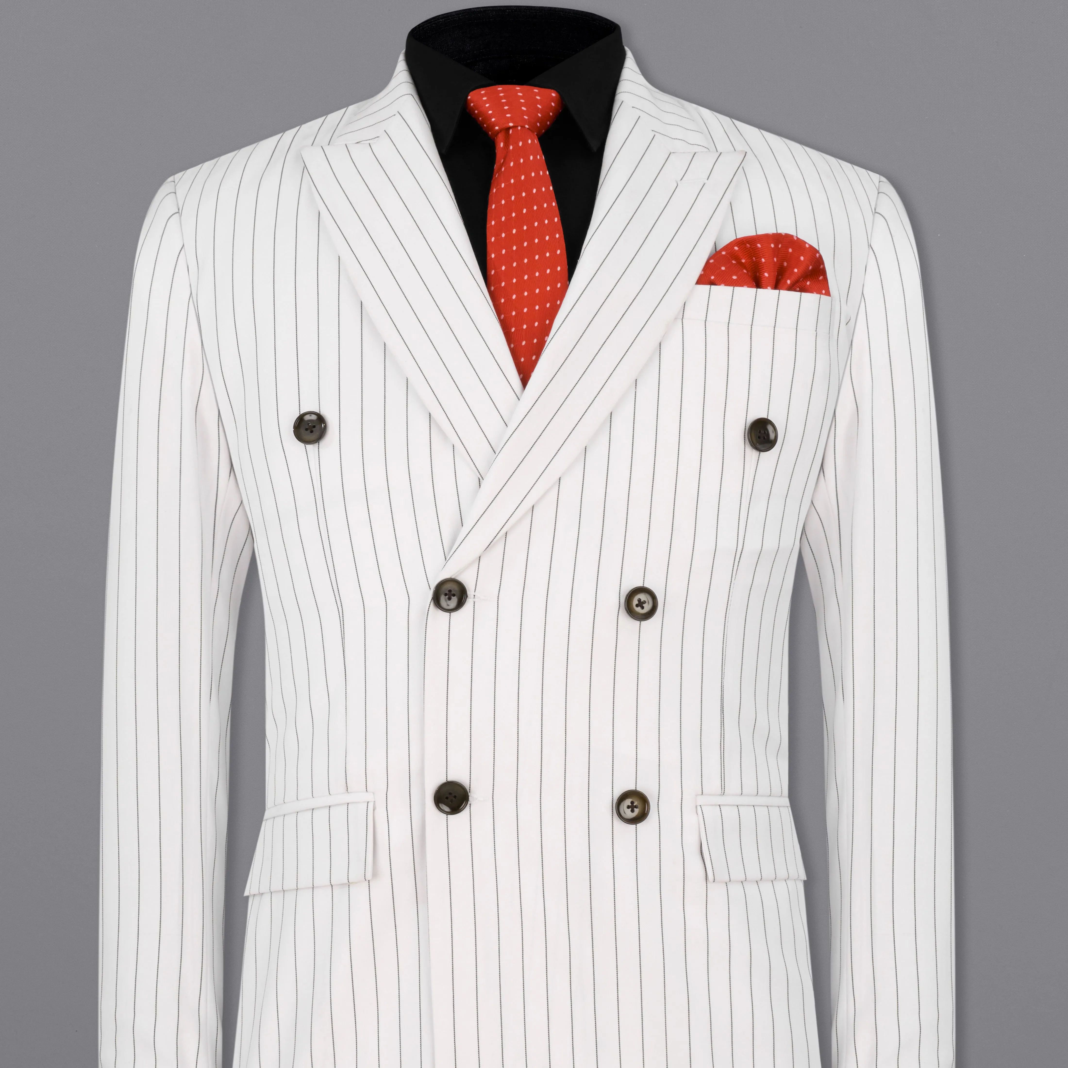 Bright White Striped Double Breasted Blazer