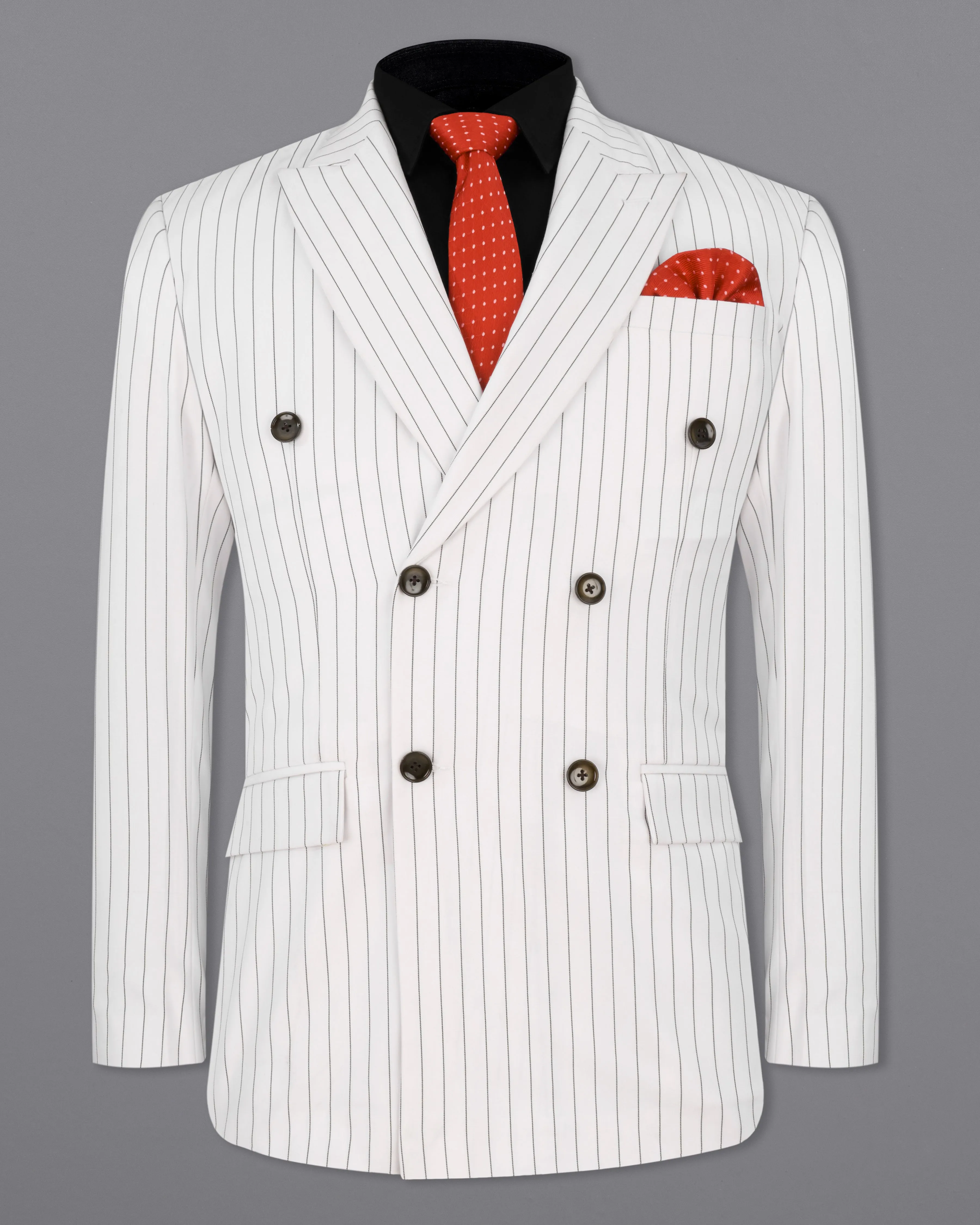Bright White Striped Double Breasted Blazer