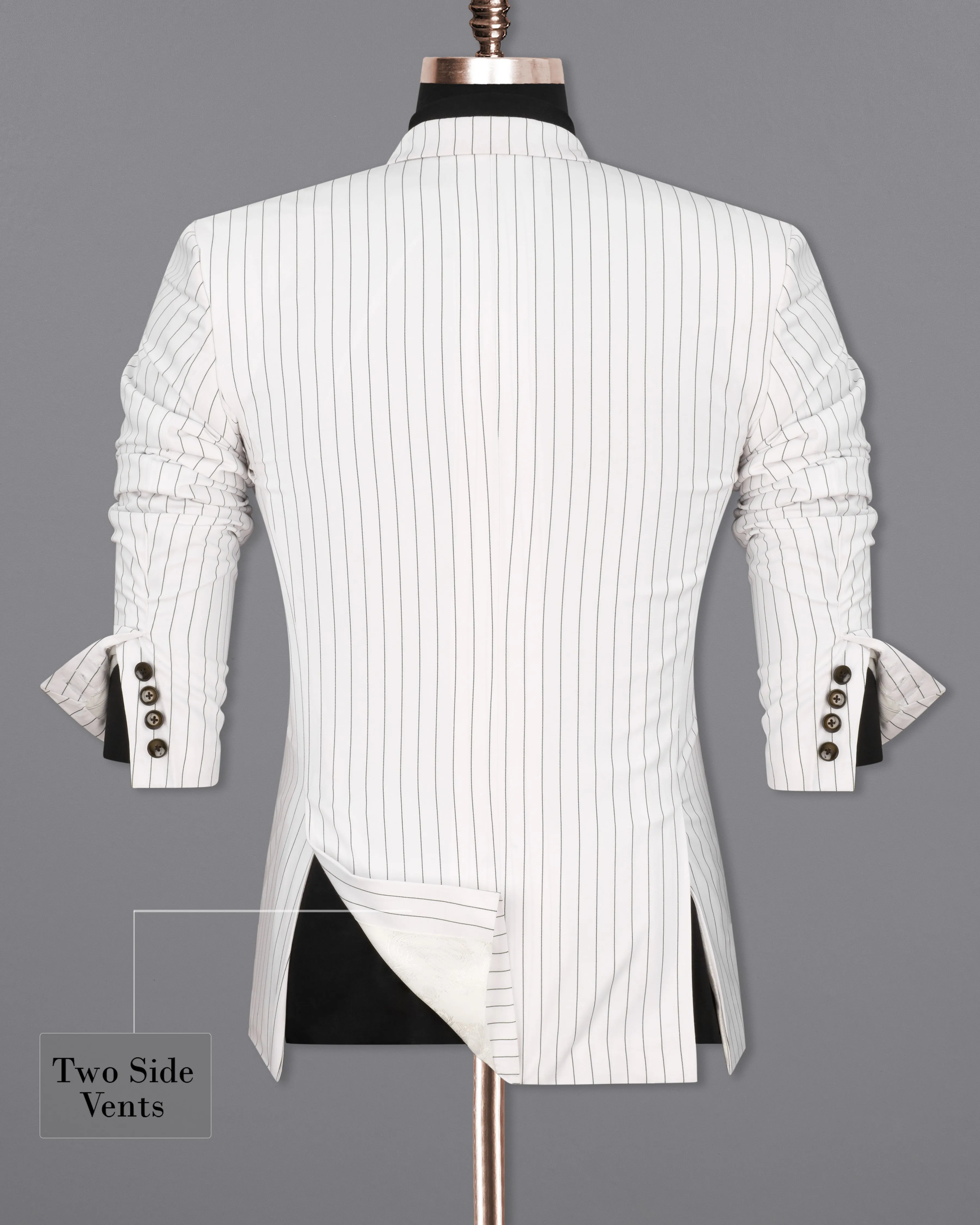 Bright White Striped Double Breasted Blazer