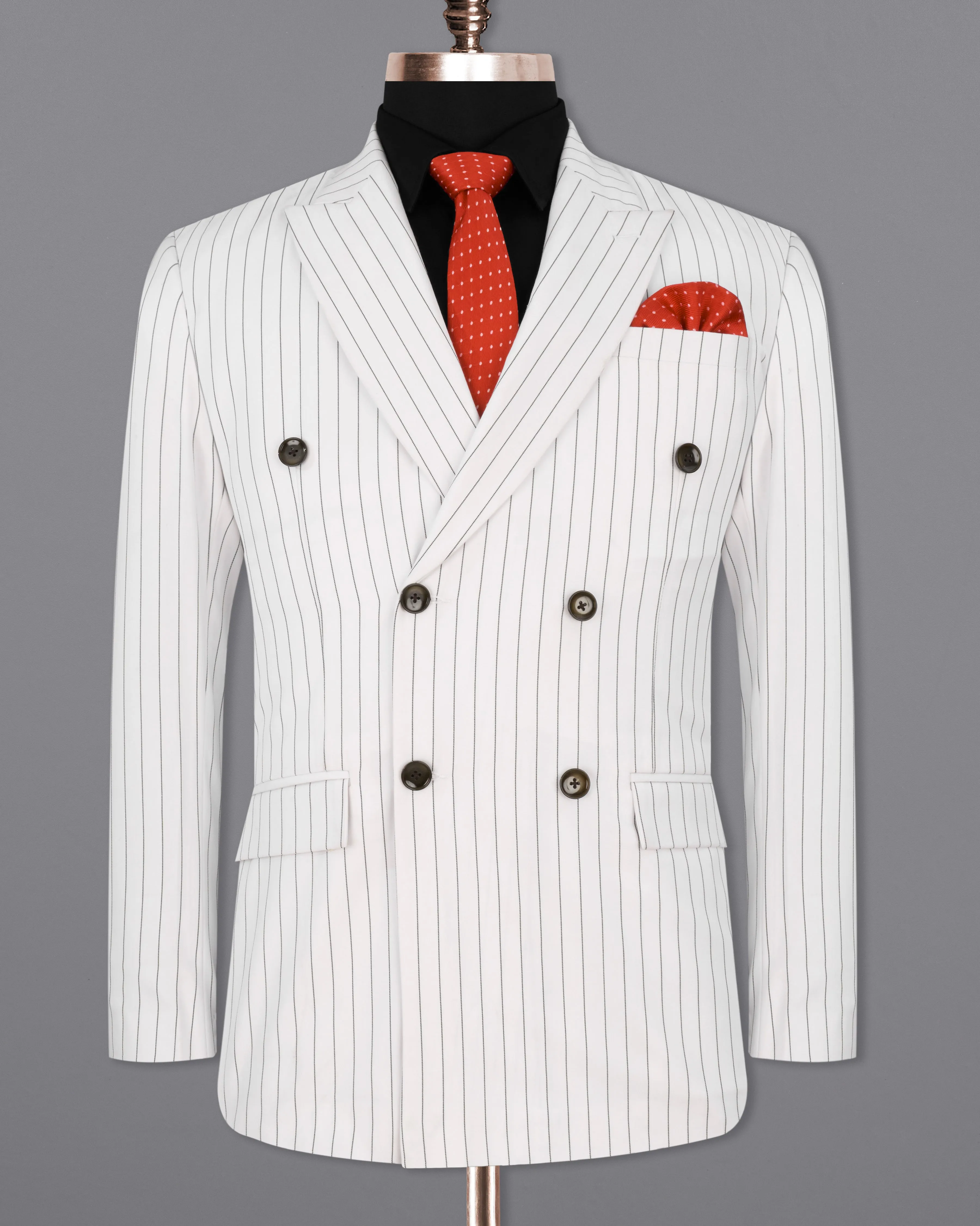 Bright White Striped Double Breasted Blazer