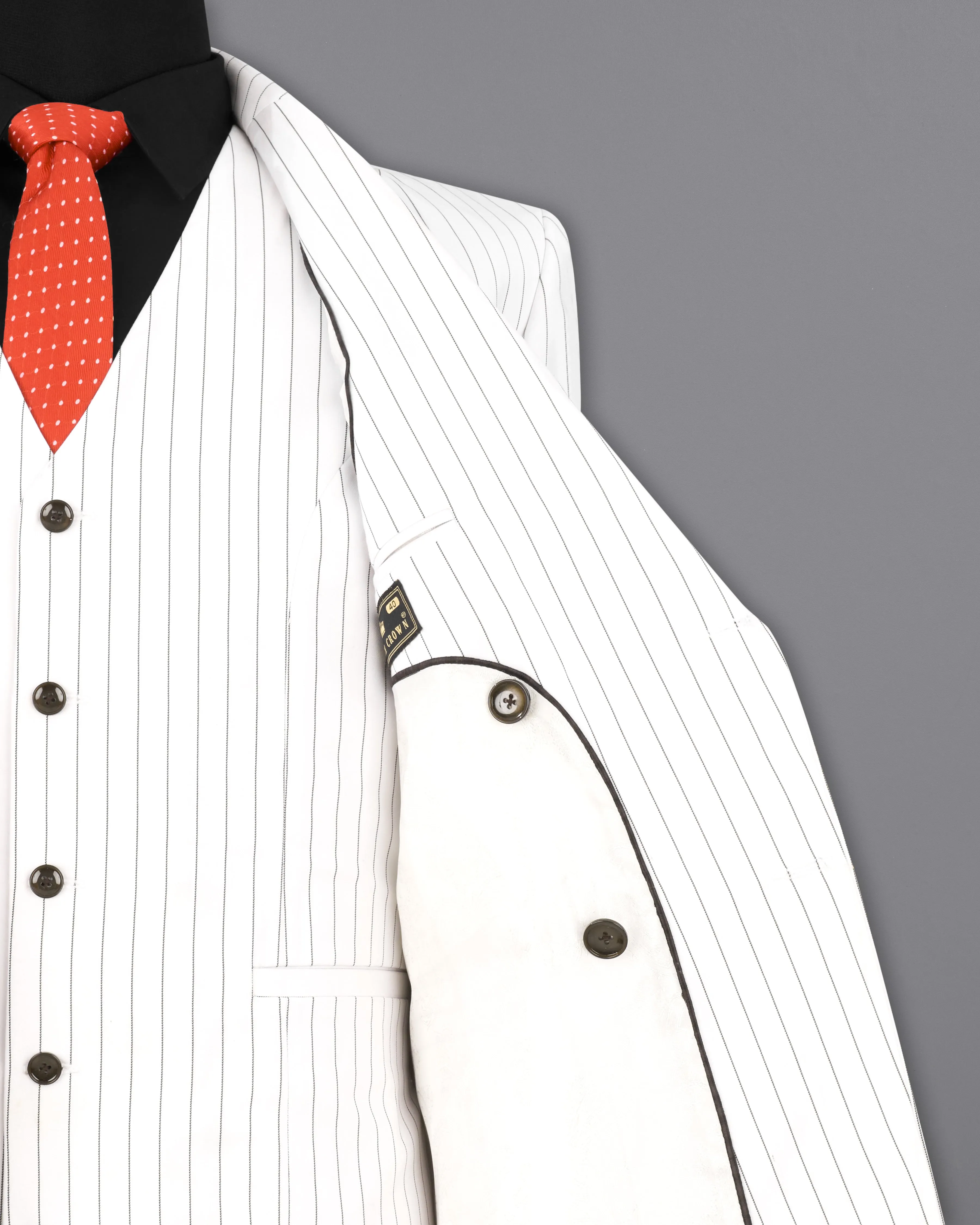 Bright White Striped Double Breasted Blazer