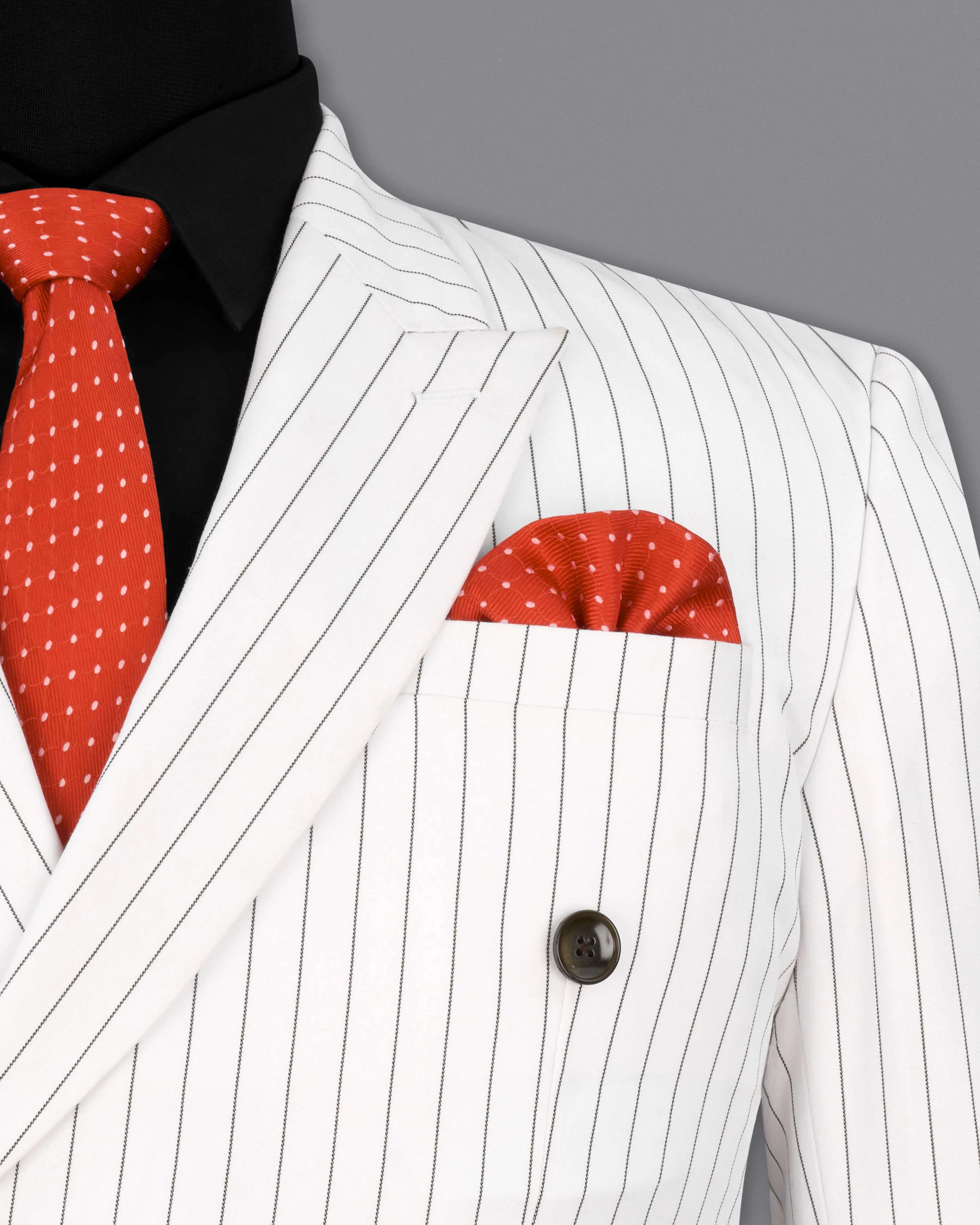 Bright White Striped Double Breasted Blazer