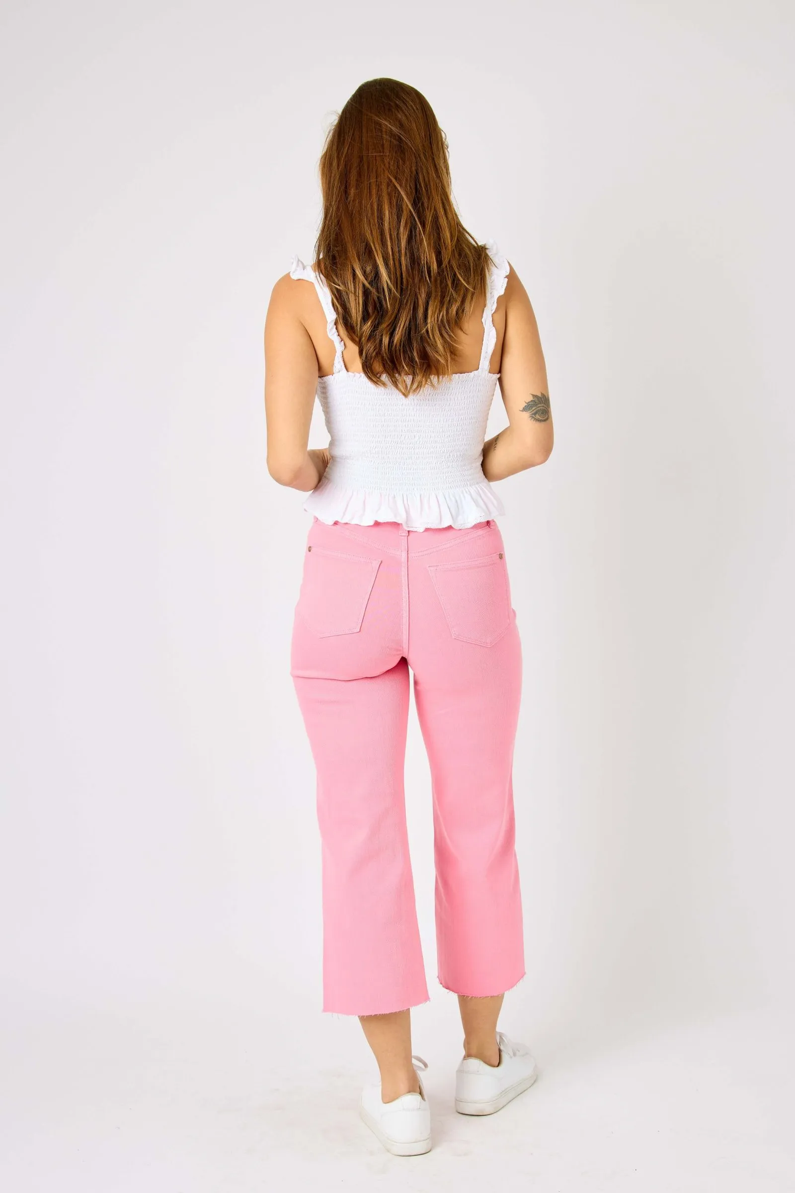 Bubble Gum Pink Wide Leg Judy Blue Crop Jeans