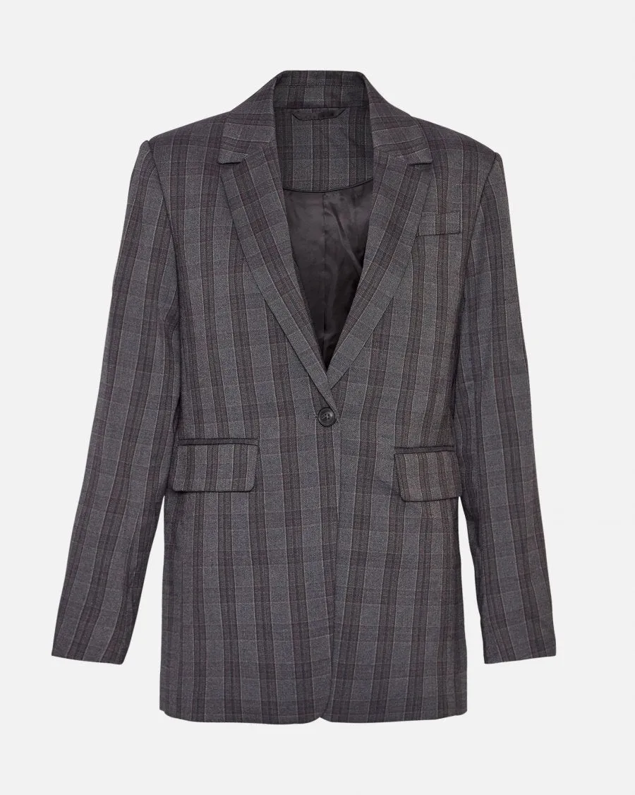 Calile Loose Blazer Check - Dark Grey