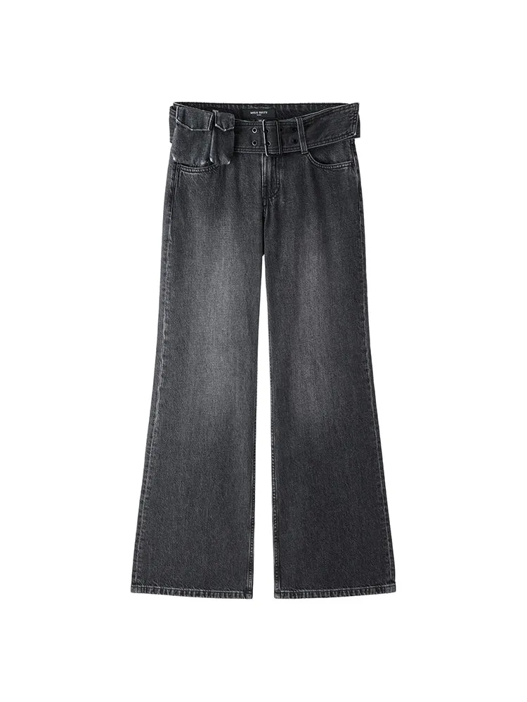 Cargo Flared Jeans With Detachable Belt