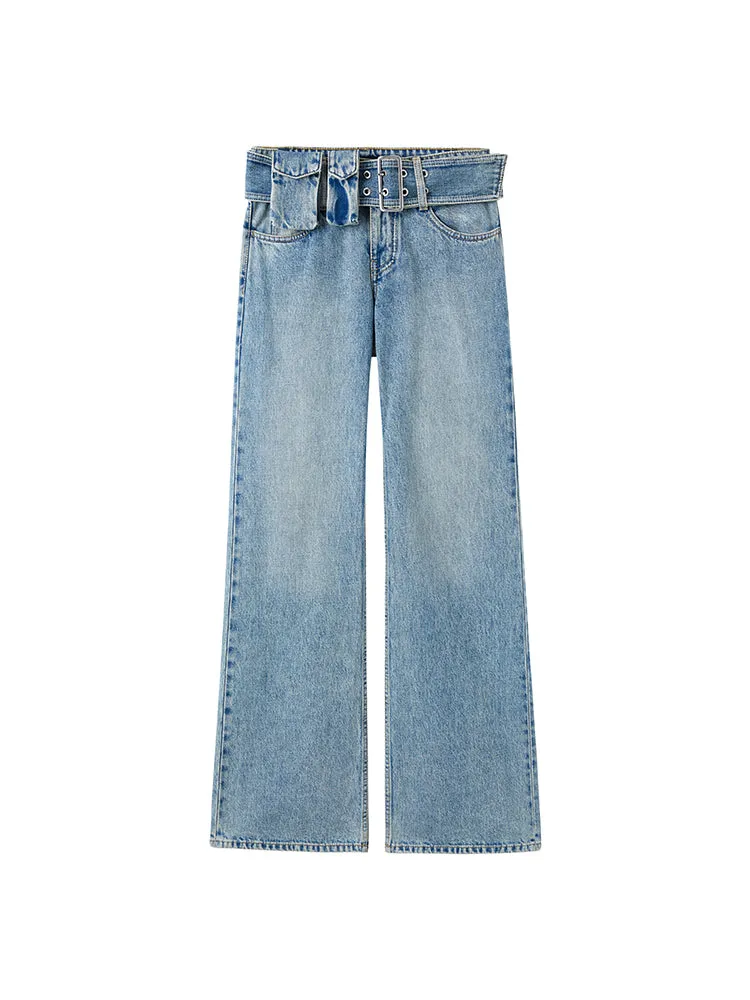 Cargo Style Bootcut Jeans With Detachable Belt