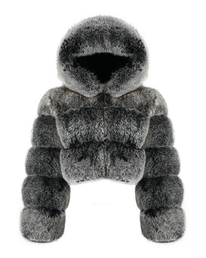 Casual Cropped Mini Hooded Fur Coat