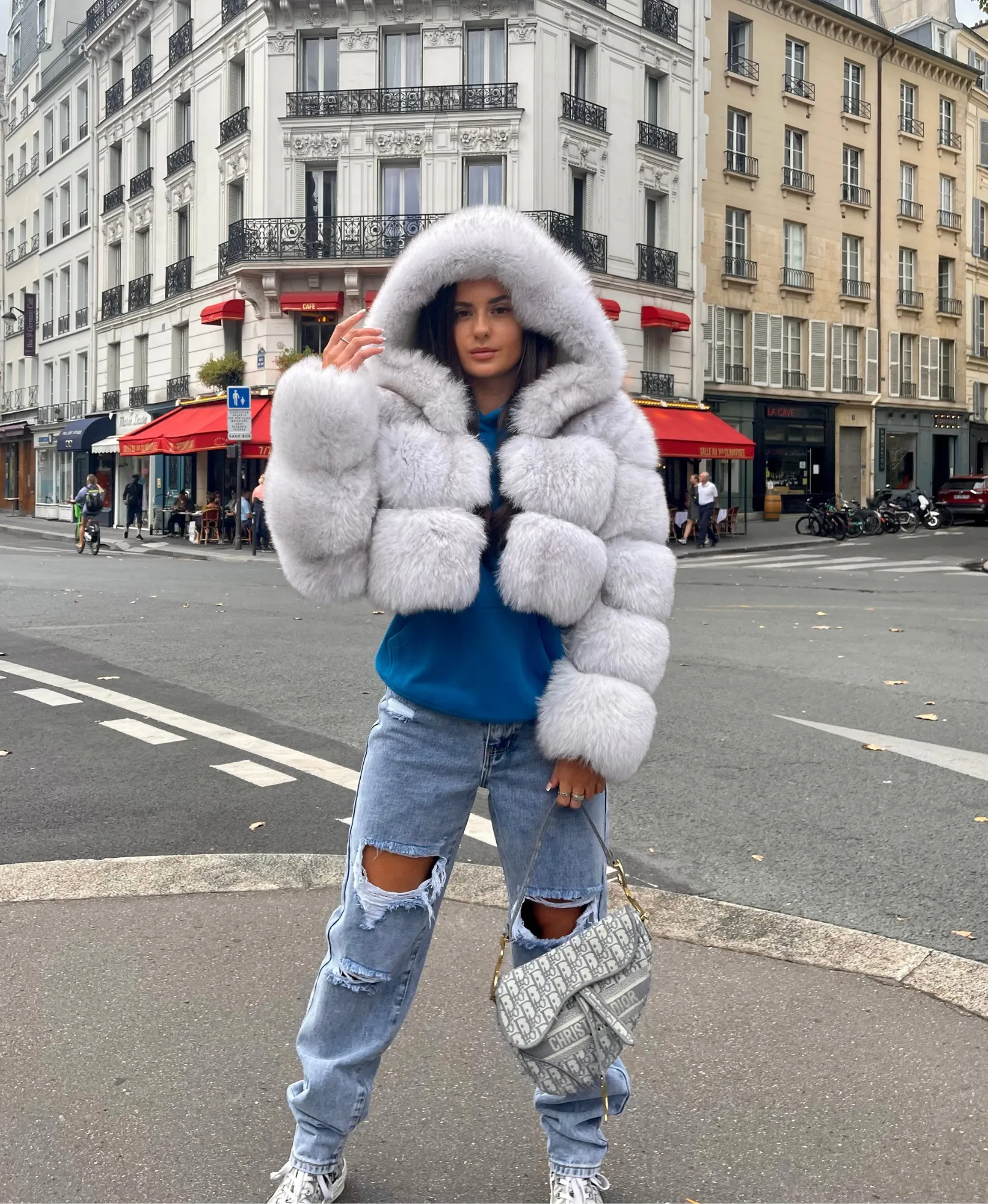 Casual Cropped Mini Hooded Fur Coat