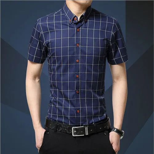 Casual Men Shirt Plaid Short-sleeved Men's Shirts Slim Fit Cotton Fashion Social Chemise Homme 5XL MC0369