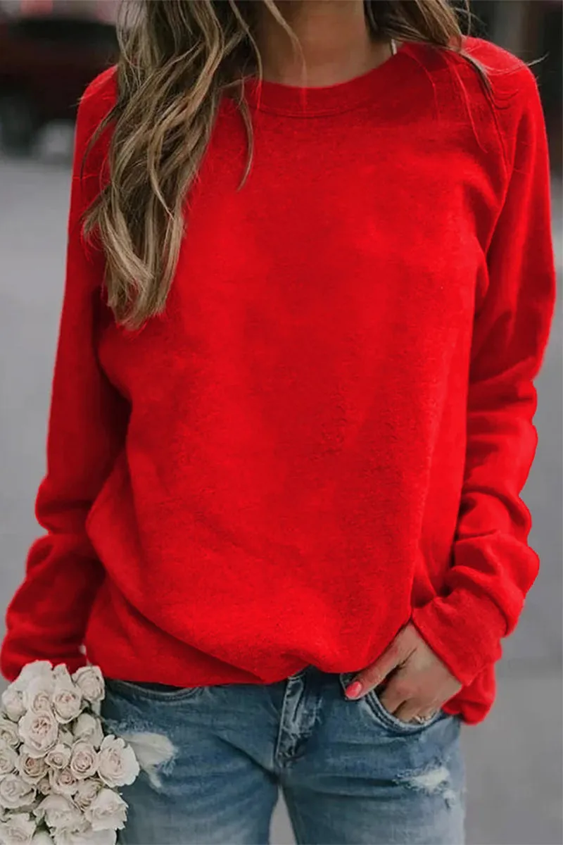 Casual Simplicity Solid O Neck Tops