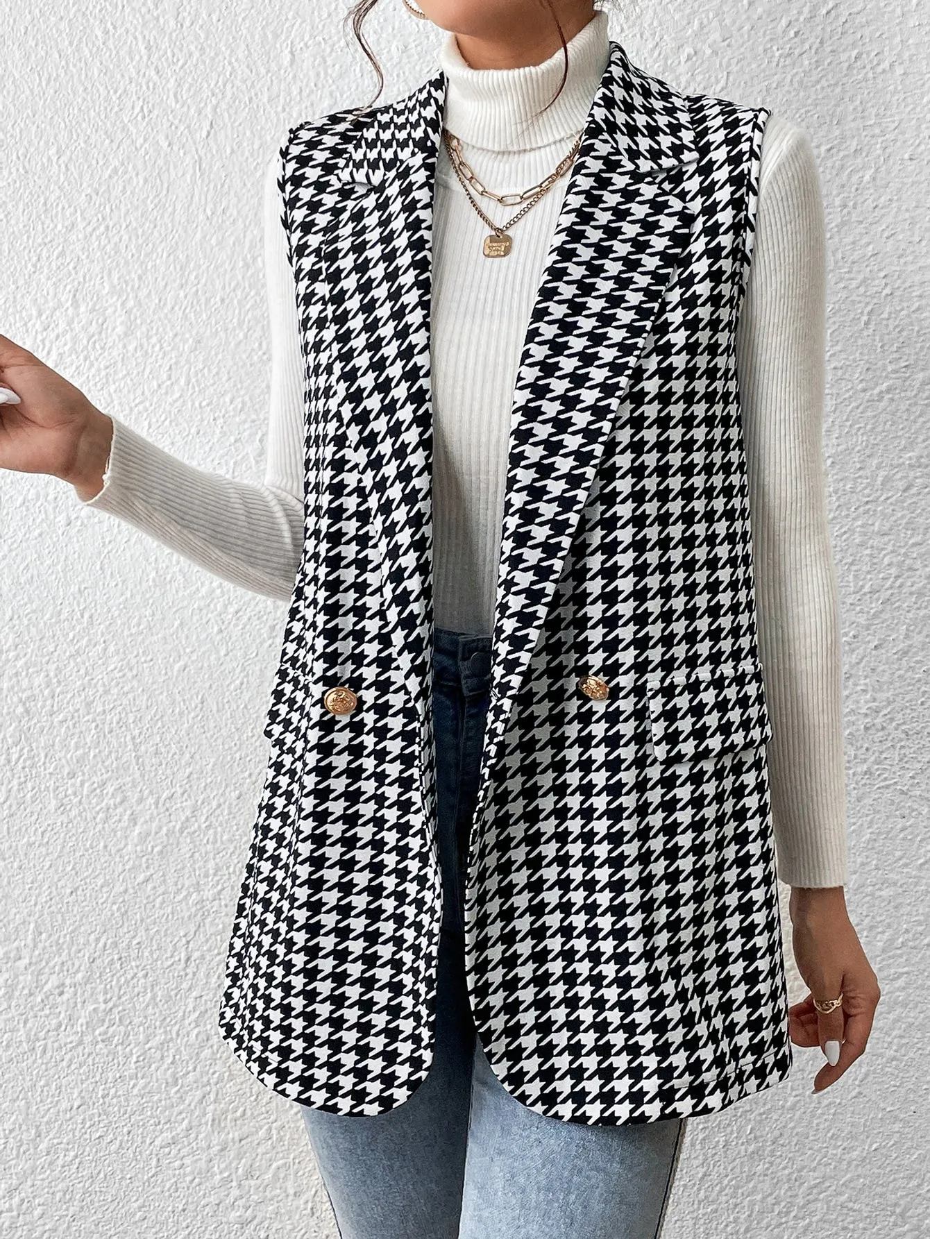 Cherry Vibes Blazer chaleco con estampado de pata de gallo