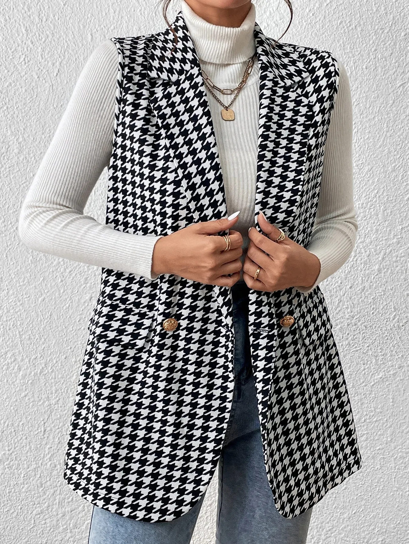 Cherry Vibes Blazer chaleco con estampado de pata de gallo